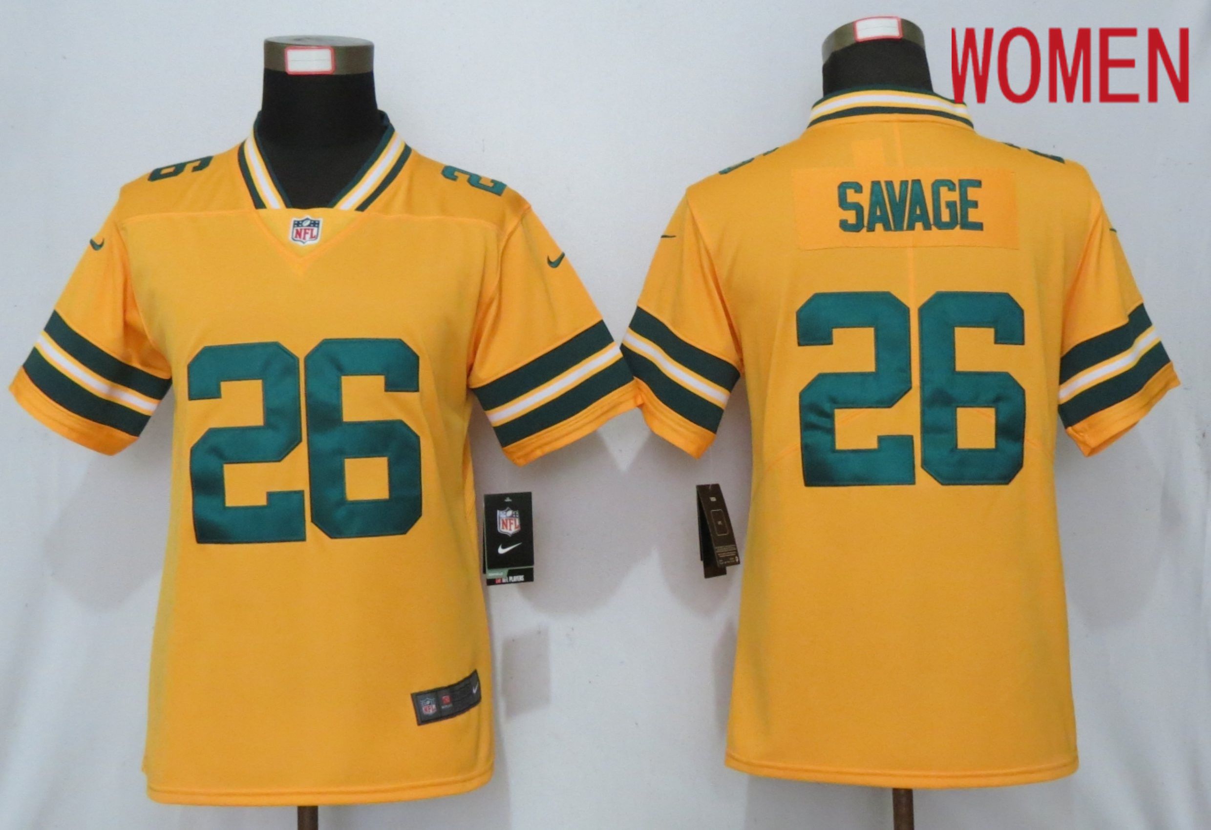 Women Green Bay Packers 26 Savage 2019 Vapor Untouchable Nike Gold Inverted Elite Playe NFL Jerseys